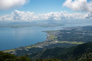 Lake Biwa and Biwako Ohashi Bridge, shot from Mt. Horai, Shiga Prefecture, Japan