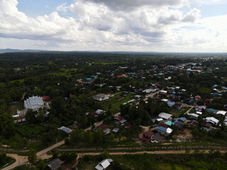 Top view Rural village landscape. at phusing sisaket thailand.