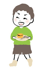 illustration of a boy holding dishes