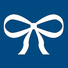 White bow icon on a blue background.