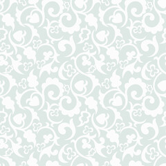 Seamless grey background with white pattern in baroque style. Vector retro illustration. Ideal for printing on fabric or paper for wallpapers, textile, wrapping. 