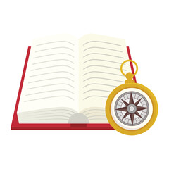Open book with compass design, Tool navigation location north south west east travel map and adventure theme Vector illustration