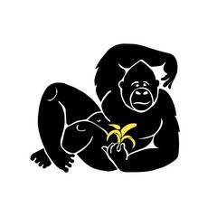 Vector illustration with a male gorilla. Monkey with banana. Humor. Erotic.
