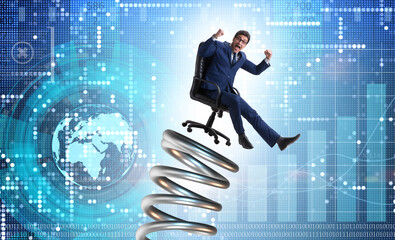 Businessman jumping from spring in promotion concept