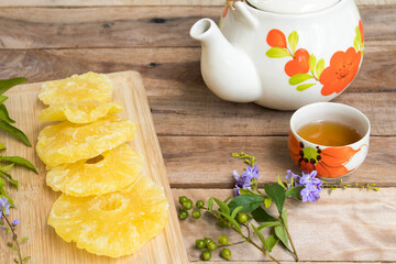 herbal healthy drinks hot tea with pineapple drying dessert snack tasty of lifestyle relax...