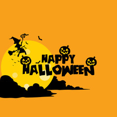 Halloween  background with tombstone, pumpkin, haunted house and full moon. Flyer or invitation template for Halloween party. silhouette Vector illustration.