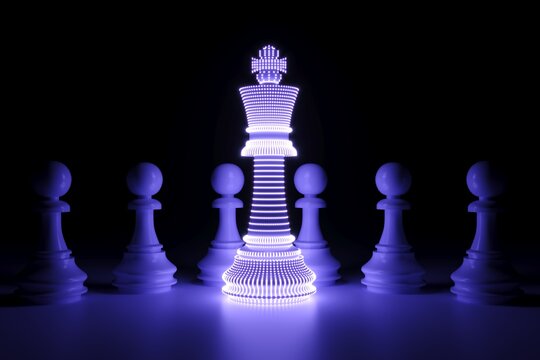 chess business success leader neon concept self illumination background 3D illustration