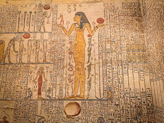 Ancient Egyptian writing, Egyptian hieroglyphs, wall inscriptions - obrazy, fototapety, plakaty