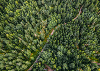 Aerial view to Finnish landscape in Nuuksio national park.