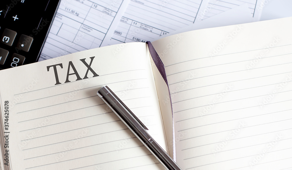 Poster notebook with toolls and notes about tax