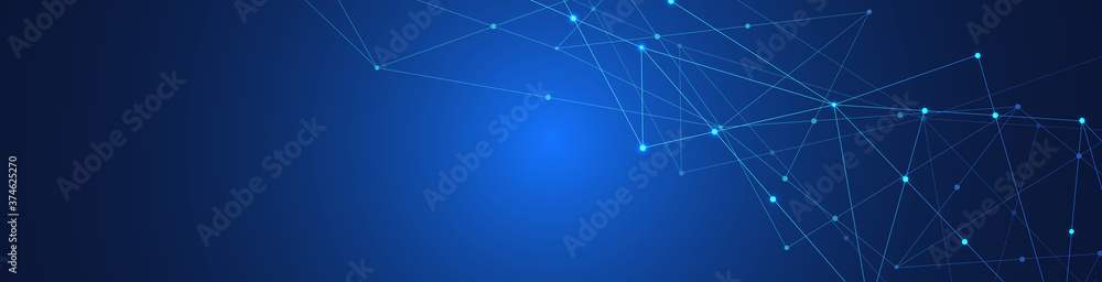 Poster website header or banner design with abstract geometric background and connecting dots and lines. gl