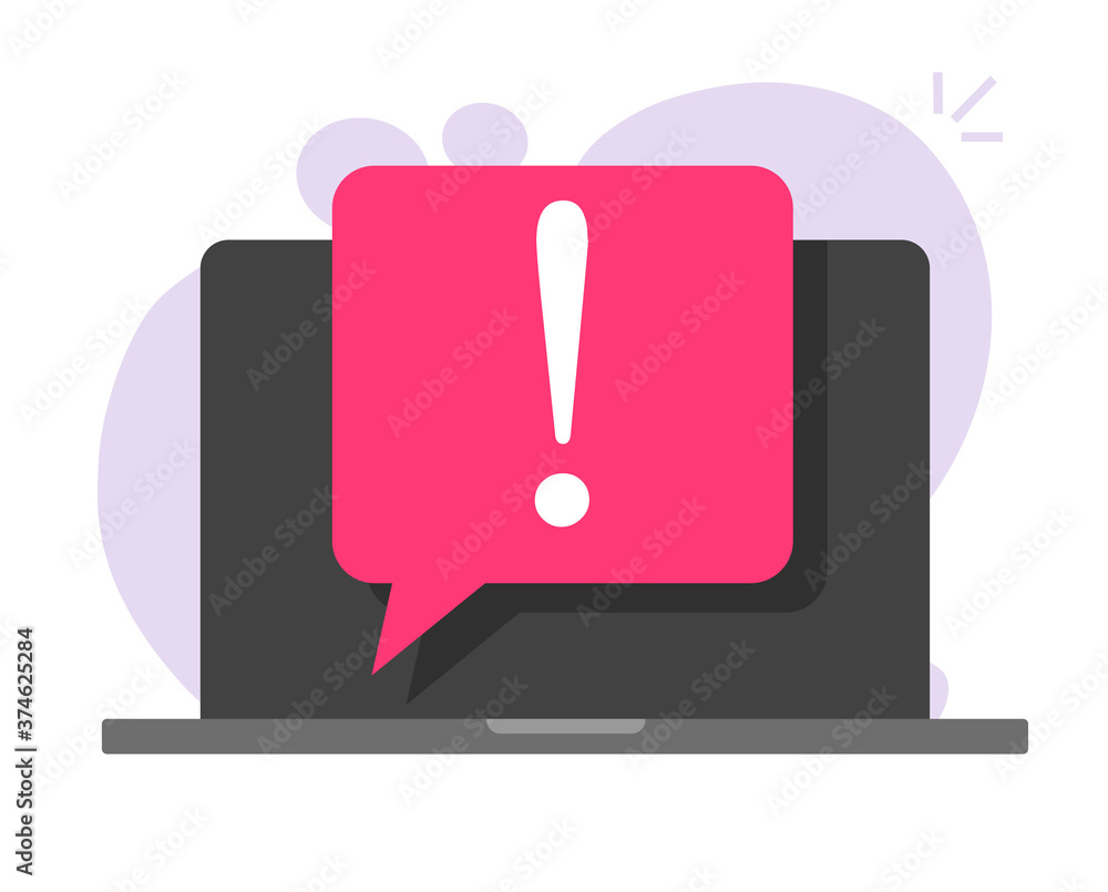 Poster online scam caution important message notice on computer laptop, pc fraud digital warming alert noti