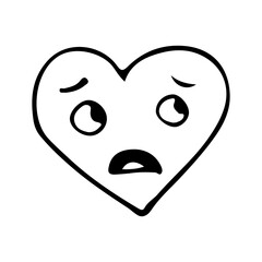 Shocked emoticon heart shape doodle illustration. Hand drawn heart shape shocked emoticon