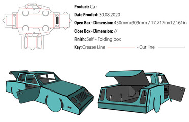 Car box packaging design template selflock die cut - vector.