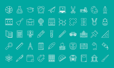 school icon set, line style