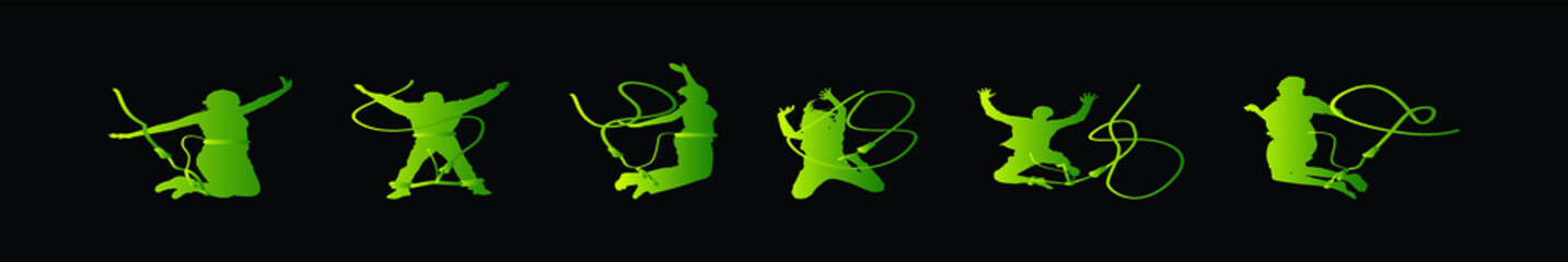 set of bungee jumping cartoon icon design template with various models. vector illustration