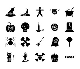 Halloween silhouette style icons bundle vector design