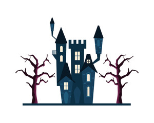 Halloween black house with trees vector design