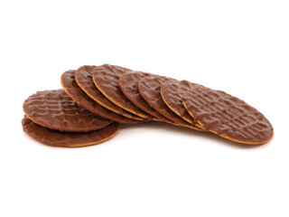 Biscuits covered in milk chocolate isolated on white