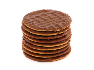 Stack of Biscuits covered in milk chocolate isolated on white