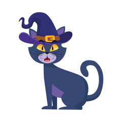 Halloween cat cartoon with hat vector design