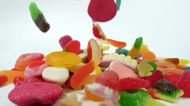 Macro fly-through footage of jelly sweets