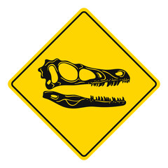 dinosaur road sign, t-rex detailed head in a white romb, beautiful sign.