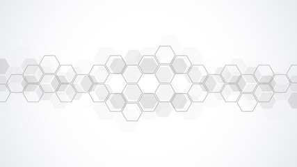 Abstract background with geometric shapes and hexagon pattern. Vector illustration for medicine, technology or science design.