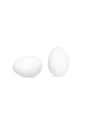 Two white eggs placed on a white background