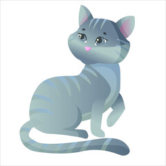 Fototapeta na wymiar cute gray cat or kitten in cartoon style, vector illustration isolated on white background 