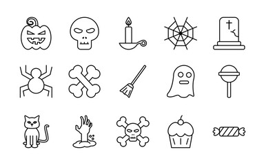 Halloween line style set of icons vector design