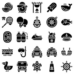 Summer vacation related icon set 6, solid style
