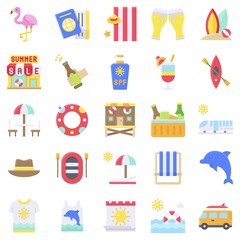 Summer vacation related icon set 3, flat style