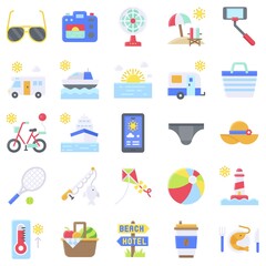 Summer vacation related icon set 4, flat style