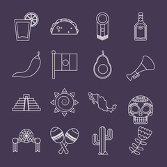 mexican flag and mexico icon set, line style