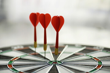 Darts. The dart for playing in the game board is stuck. Hit the sector in darts. The concept of a...