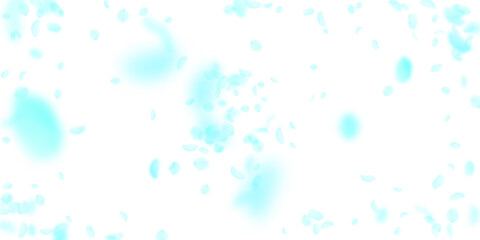 Turquoise flower petals falling down. Juicy romant