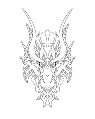 Chinese Dragon Head. Line Art Vector Illustration