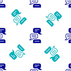 Blue Speech bubble chat icon isolated seamless pattern on white background. Message icon. Communication or comment chat symbol. Vector.