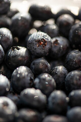 Detailed closeup texture macro photo of blueberries, food background.