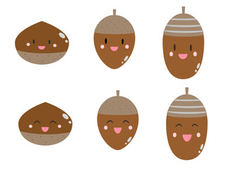 Chestnut and acorn character illustration 