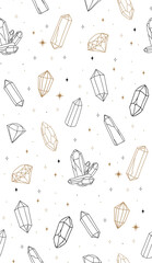 abstract line art crystal gems seamless pattern