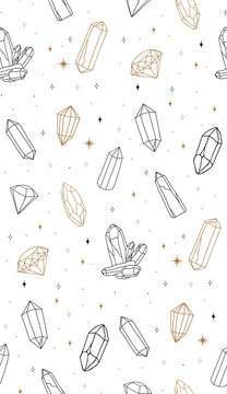 abstract line art crystal gems seamless pattern