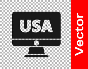 Black USA United states of america on monitor icon isolated on transparent background. Vector.