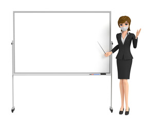 3D illustration character - A woman wearing a mask explains