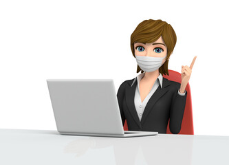 3D illustration character - A woman wearing a mask explains