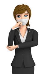 3D illustration character - A woman wearing a mask is in trouble