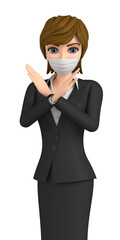 3D illustration character - A woman wearing a mask is in a refusal pose