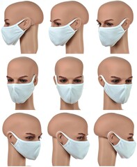 Home made white fabric mask. Homemade mouthpiece against viruses. Mouthpiece against the flu, sars...