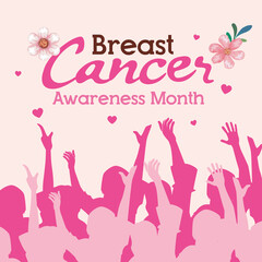 women silhouettes with hands up of breast cancer awareness design, campaign and prevention theme Vector illustration